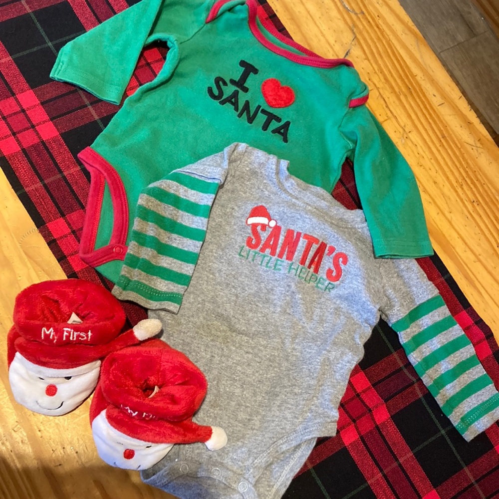 Christmas/ Santa onesies, pants and booties